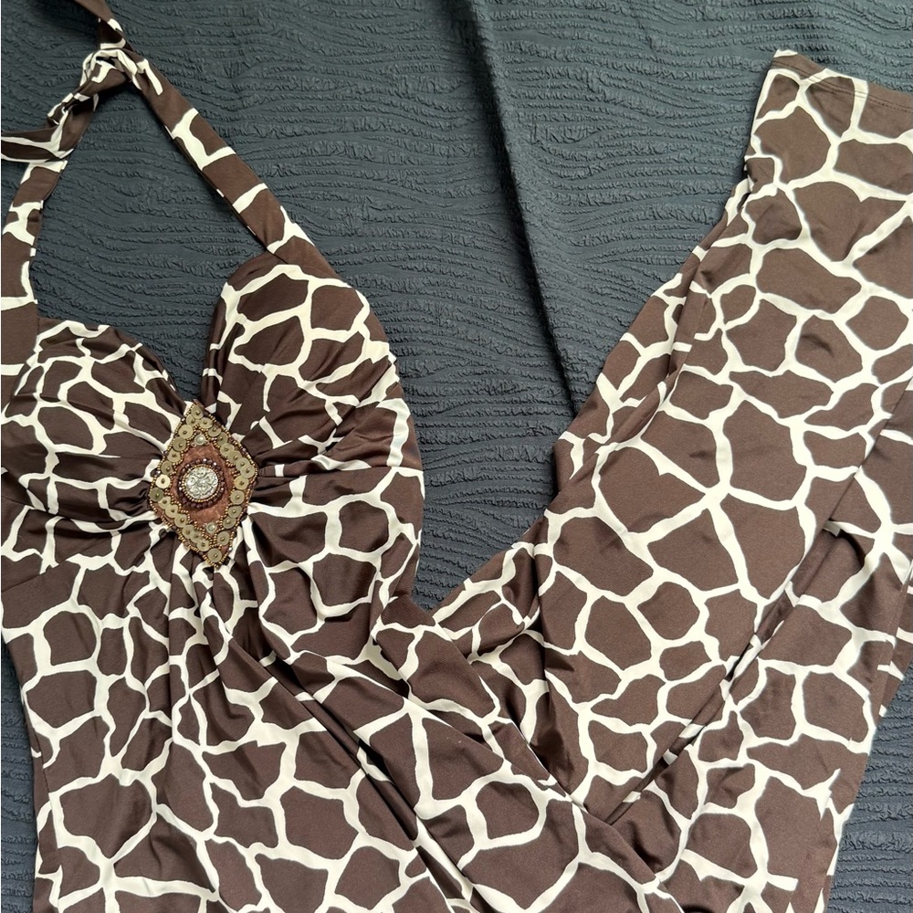 Brown and Cream Halter Maxi Sundress